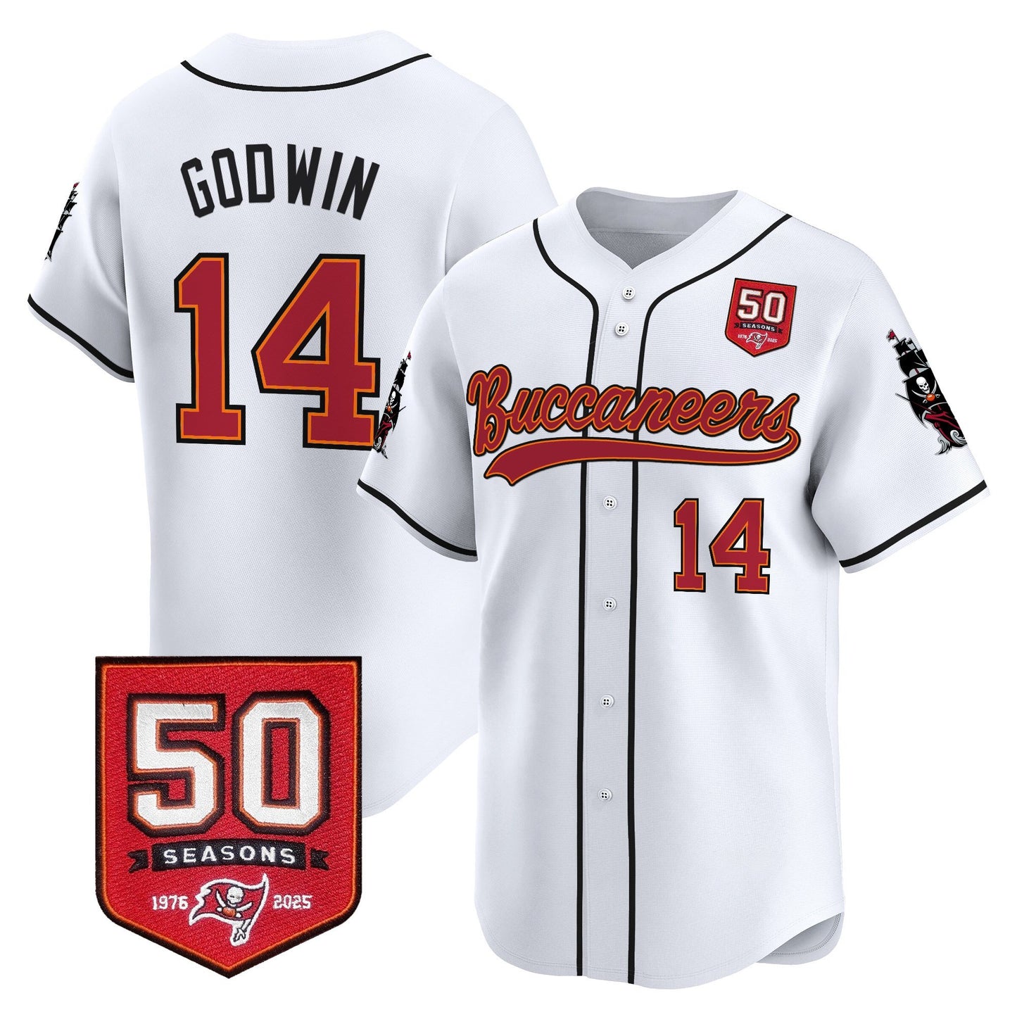 Men's Tampa Bay Buccaneers 50th Season Patch Vapor Baseball Jersey - All Stitched