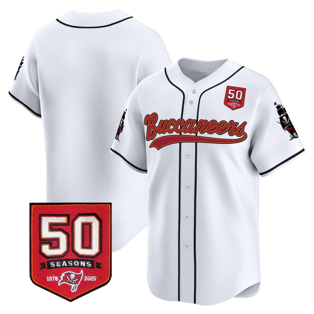Men's Tampa Bay Buccaneers 50th Season Patch Vapor Baseball Jersey - All Stitched