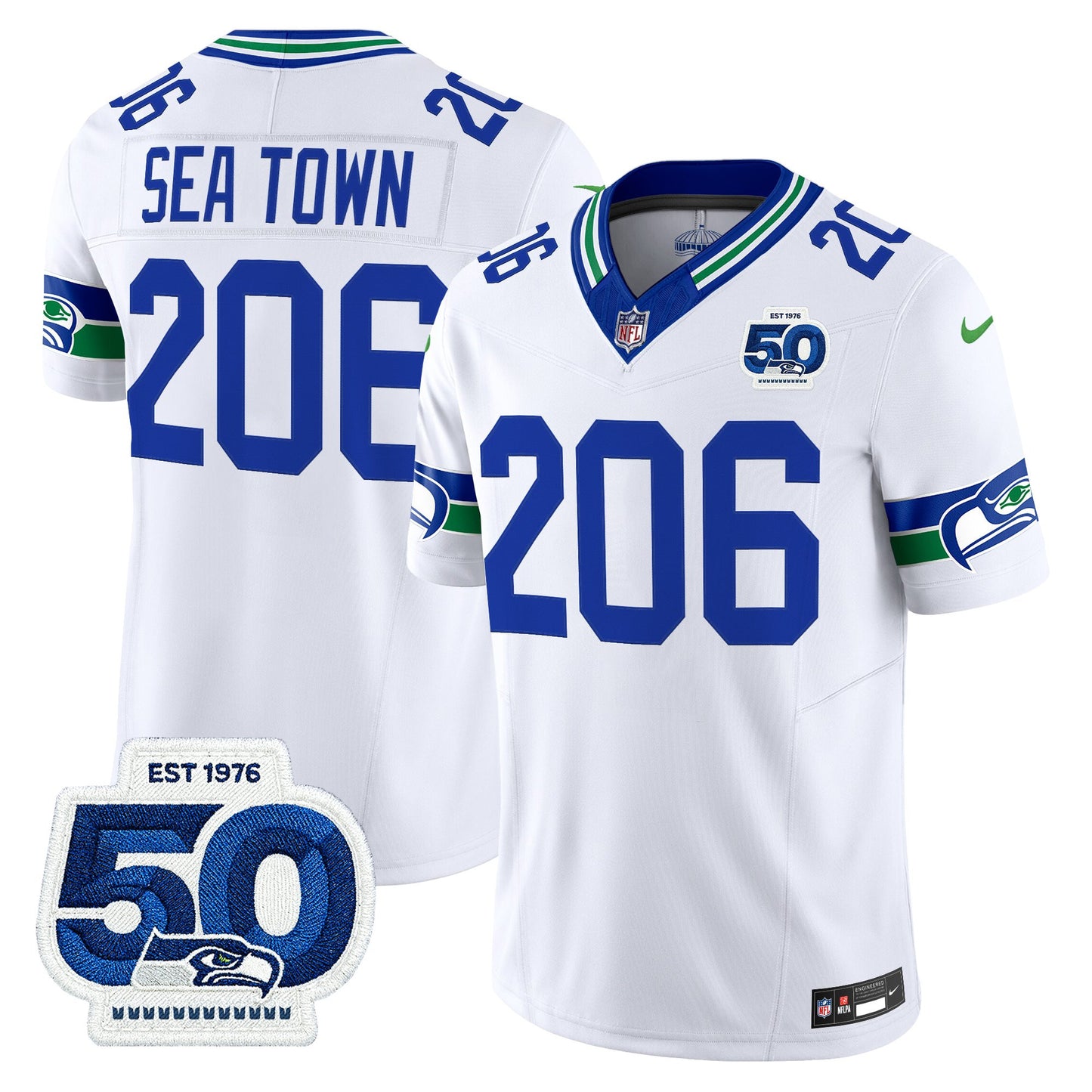 Men's Seattle Seahawks Throwback Vapor Limited Jersey - 50th Anniversary Patch - All Stitched