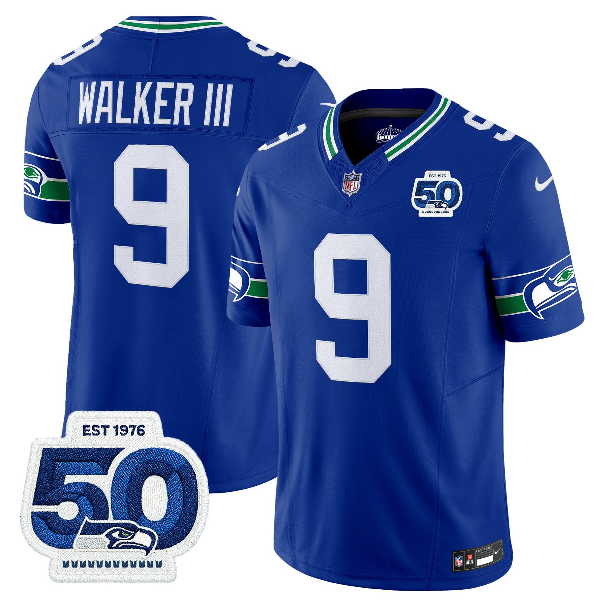 Men's Seattle Seahawks Throwback Vapor Limited Jersey - 50th Anniversary Patch - All Stitched