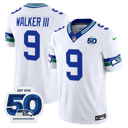 Men's Seattle Seahawks Throwback Vapor Limited Jersey - 50th Anniversary Patch - All Stitched