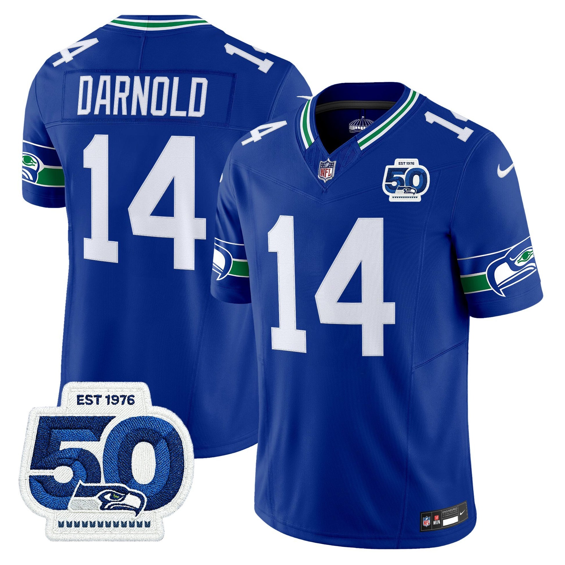 Men's Seattle Seahawks Throwback Vapor Limited Jersey - 50th Anniversary Patch - All Stitched