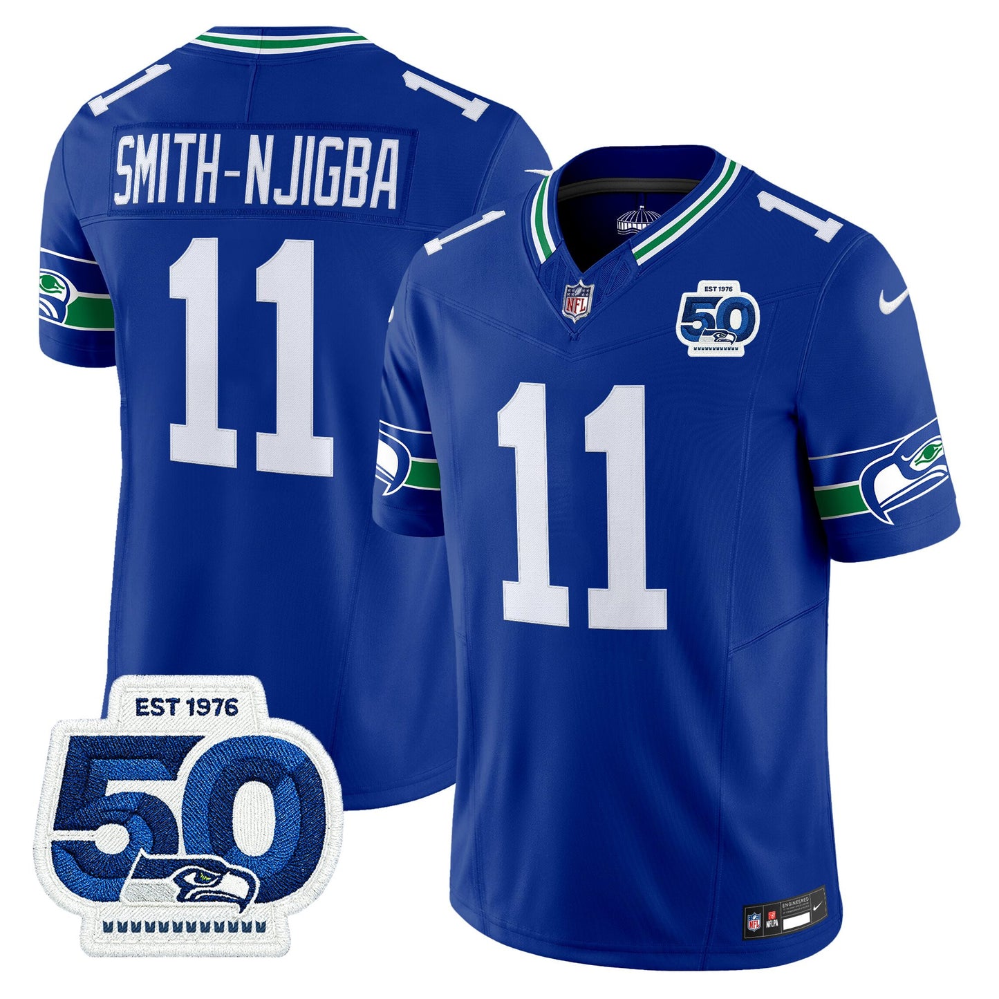 Men's Seattle Seahawks Throwback Vapor Limited Jersey - 50th Anniversary Patch - All Stitched