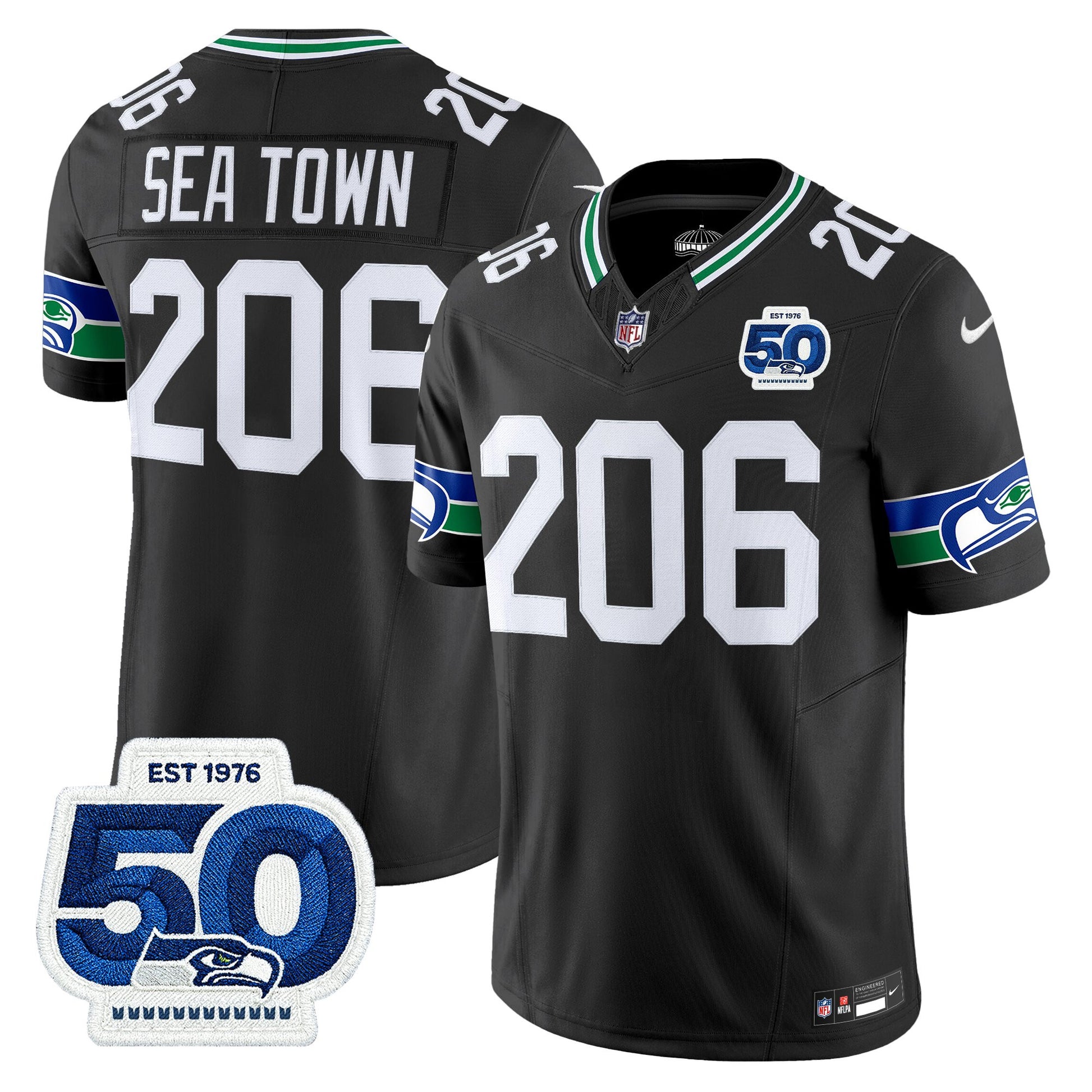 Men's Seattle Seahawks Throwback Vapor Limited Jersey - 50th Anniversary Patch - All Stitched