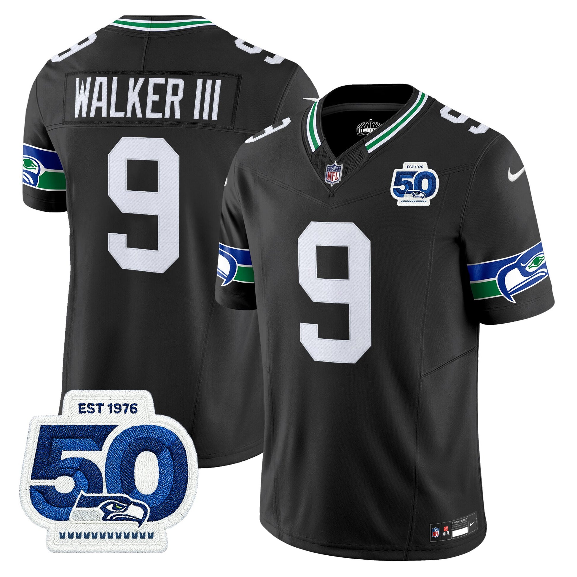 Men's Seattle Seahawks Throwback Vapor Limited Jersey - 50th Anniversary Patch - All Stitched