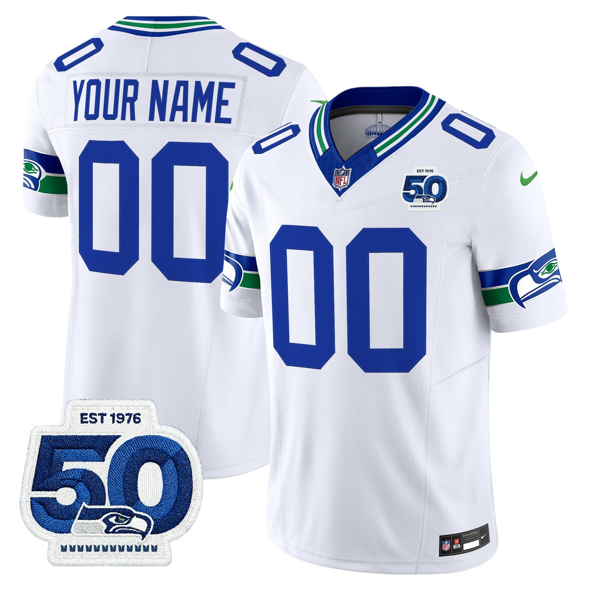 Seattle Seahawks Throwback Vapor Limited Custom Jersey - 50th Anniversary Patch - All Stitched