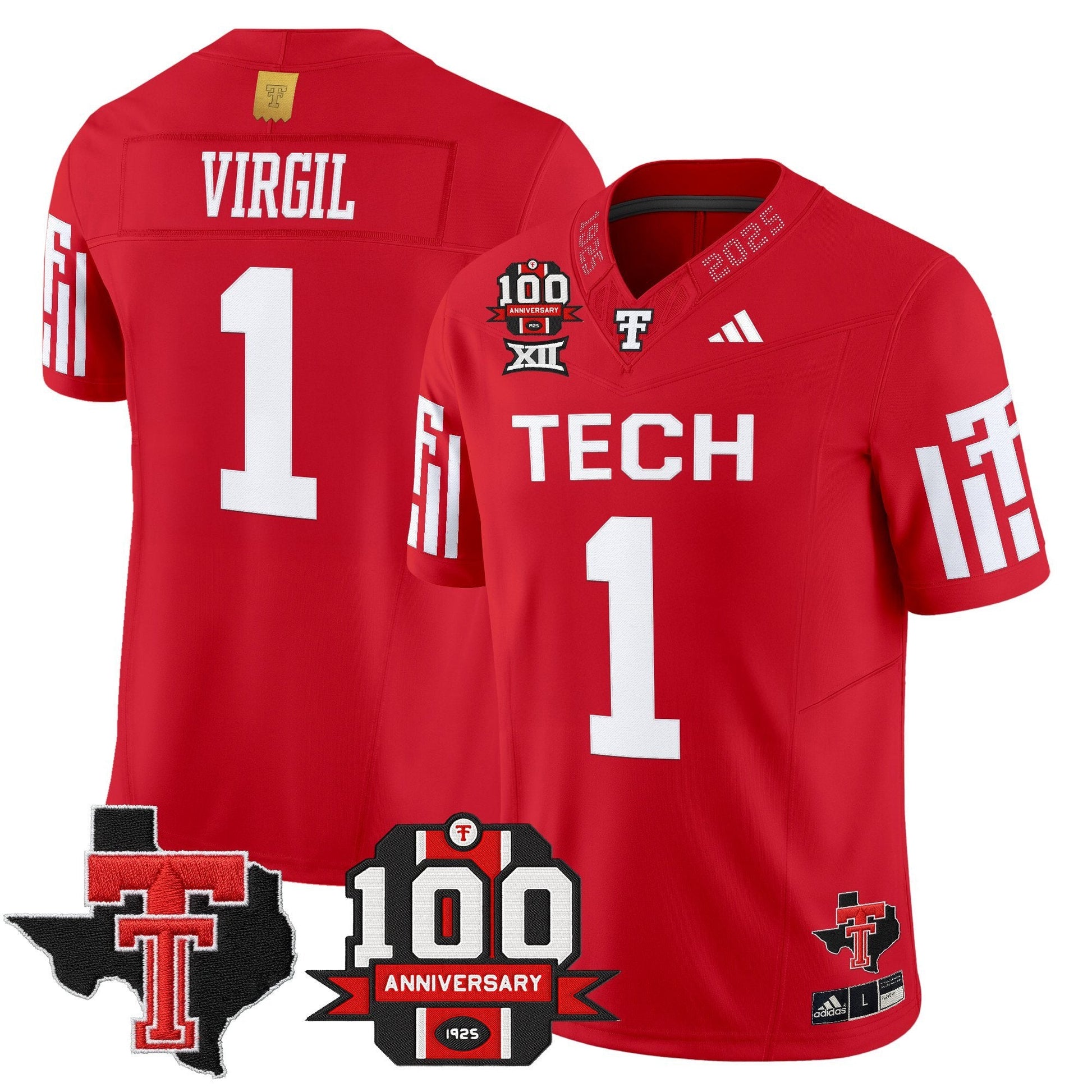 Men's Texas Tech Red Raiders 2025 Vapor Limited Jersey - 100th Anniversary & Texas Patch - All Stitched