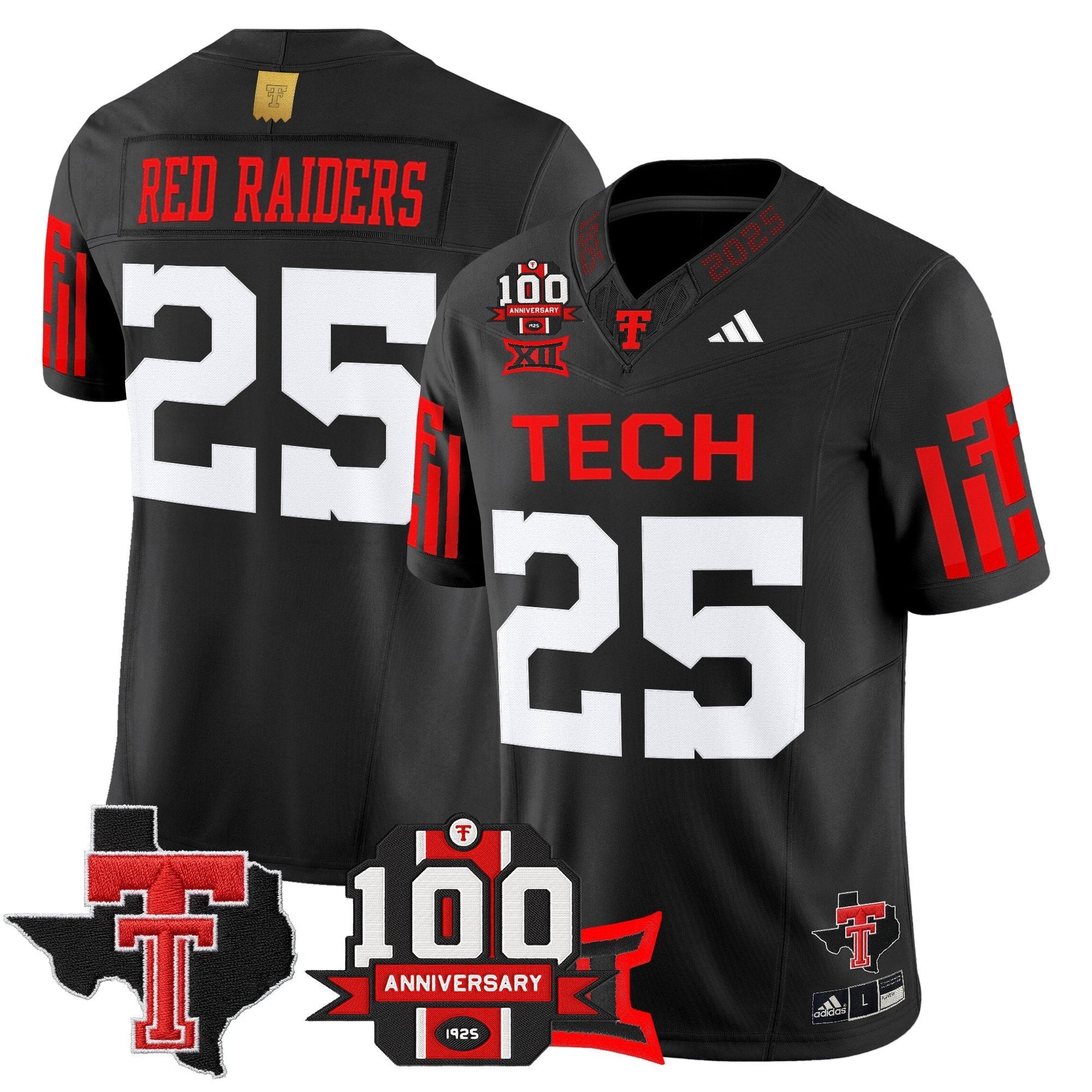 Men's Texas Tech Red Raiders 2025 Vapor Limited Jersey - 100th Anniversary & Texas Patch - All Stitched