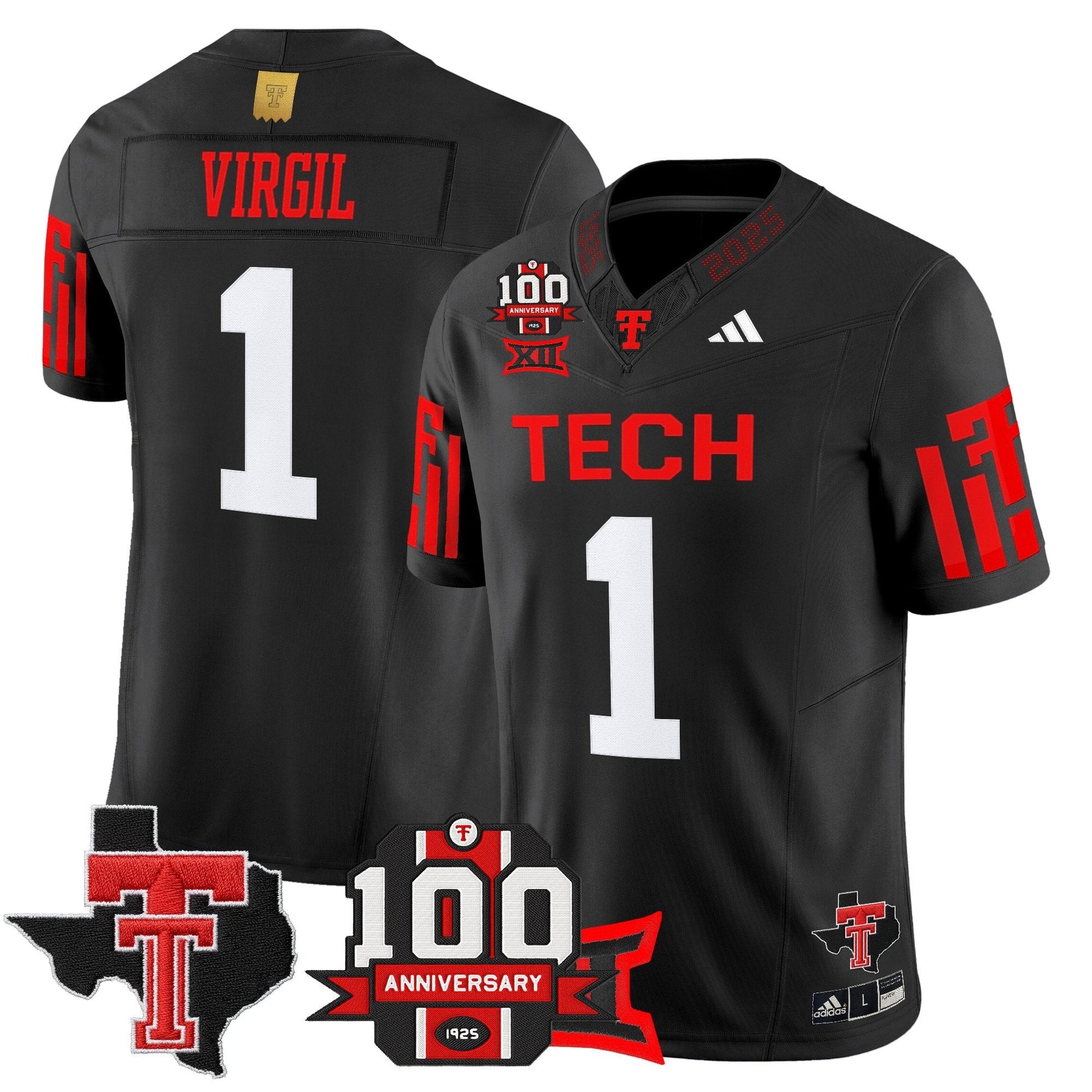 Men's Texas Tech Red Raiders 2025 Vapor Limited Jersey - 100th Anniversary & Texas Patch - All Stitched