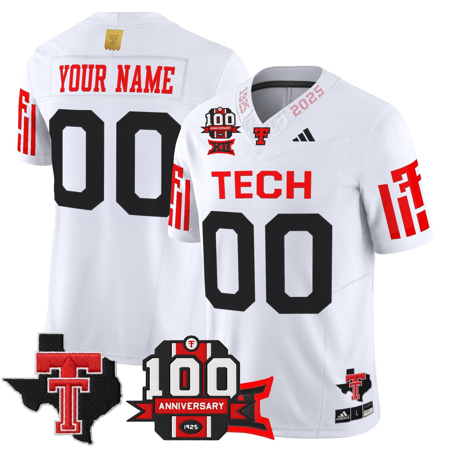 Texas Tech Red Raiders 2025 Vapor Limited Custom Jersey - 100th Anniversary & Texas Patch - All Stitched