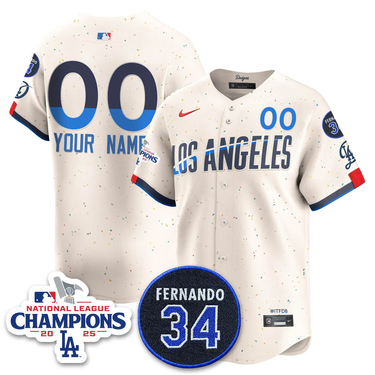 Los Angeles Dodgers 2025 NL Champions Jersey - All Stitched