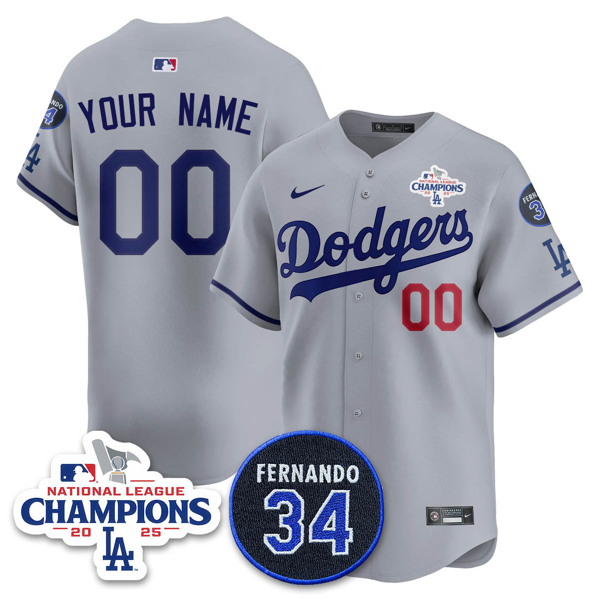 Los Angeles Dodgers 2025 NL Champions Jersey - All Stitched