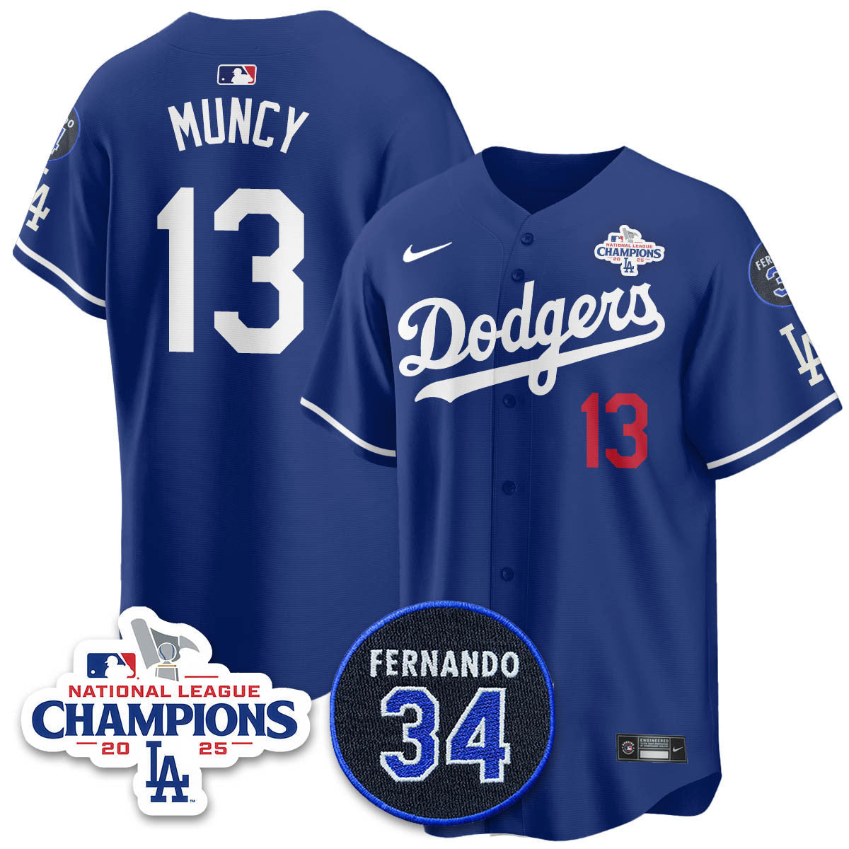 Los Angeles Dodgers 2025 NL Champions Jersey - All Stitched