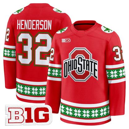 Men's Ohio State Buckeyes Football 2025 'Christmas Edition' Premium Jersey - Hockey Style - Stitched