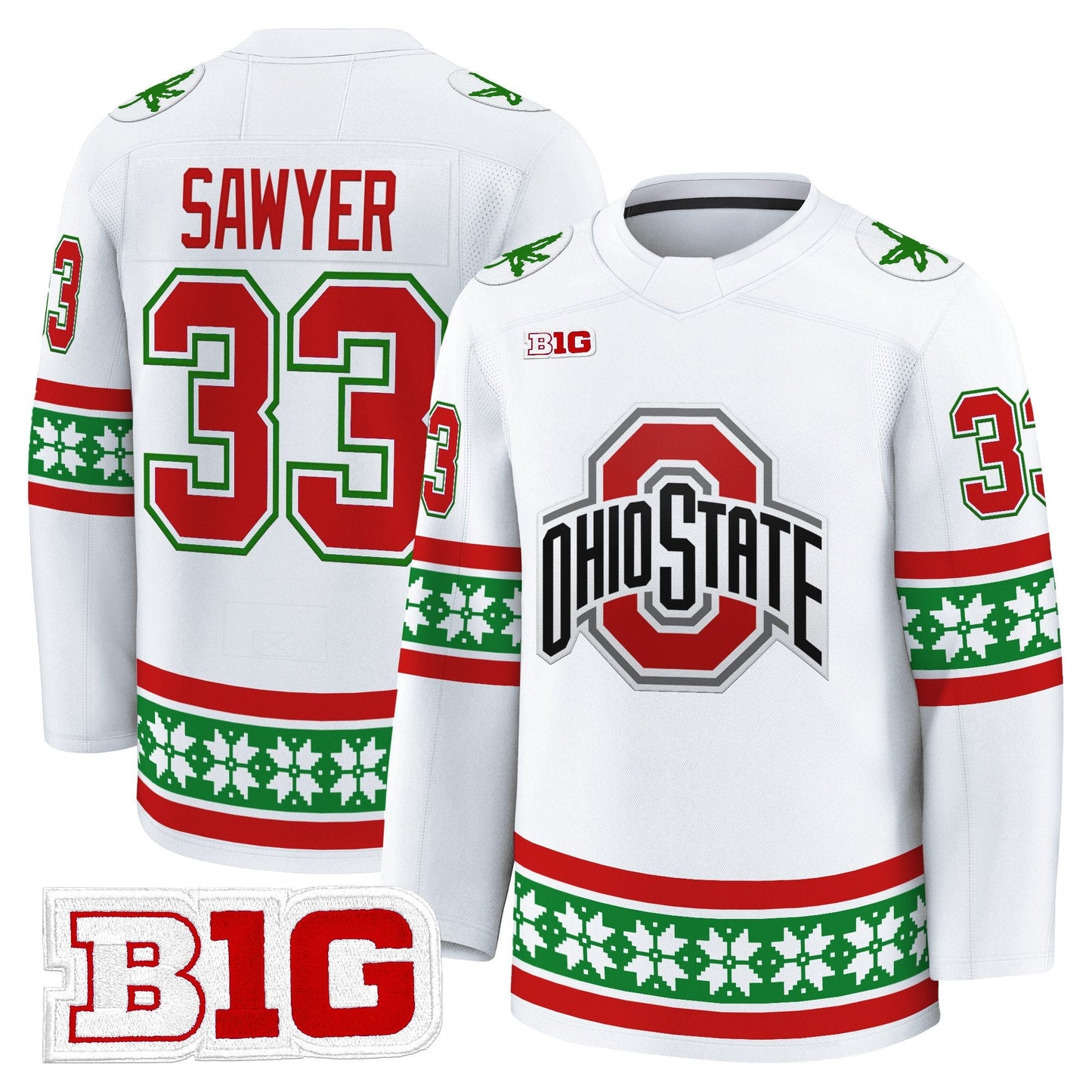 Men's Ohio State Buckeyes Football 2025 'Christmas Edition' Premium Jersey - Hockey Style - Stitched