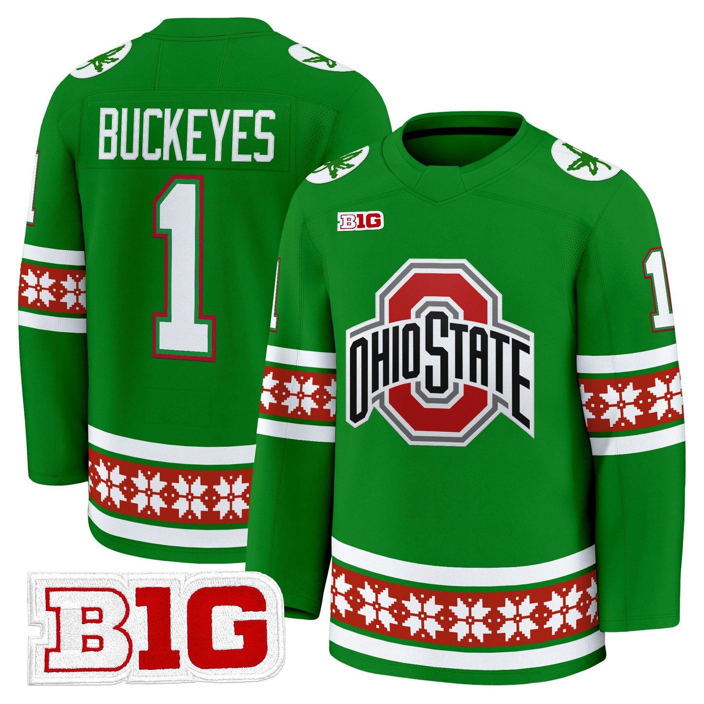 Men's Ohio State Buckeyes Football 2025 'Christmas Edition' Premium Jersey - Hockey Style - Stitched