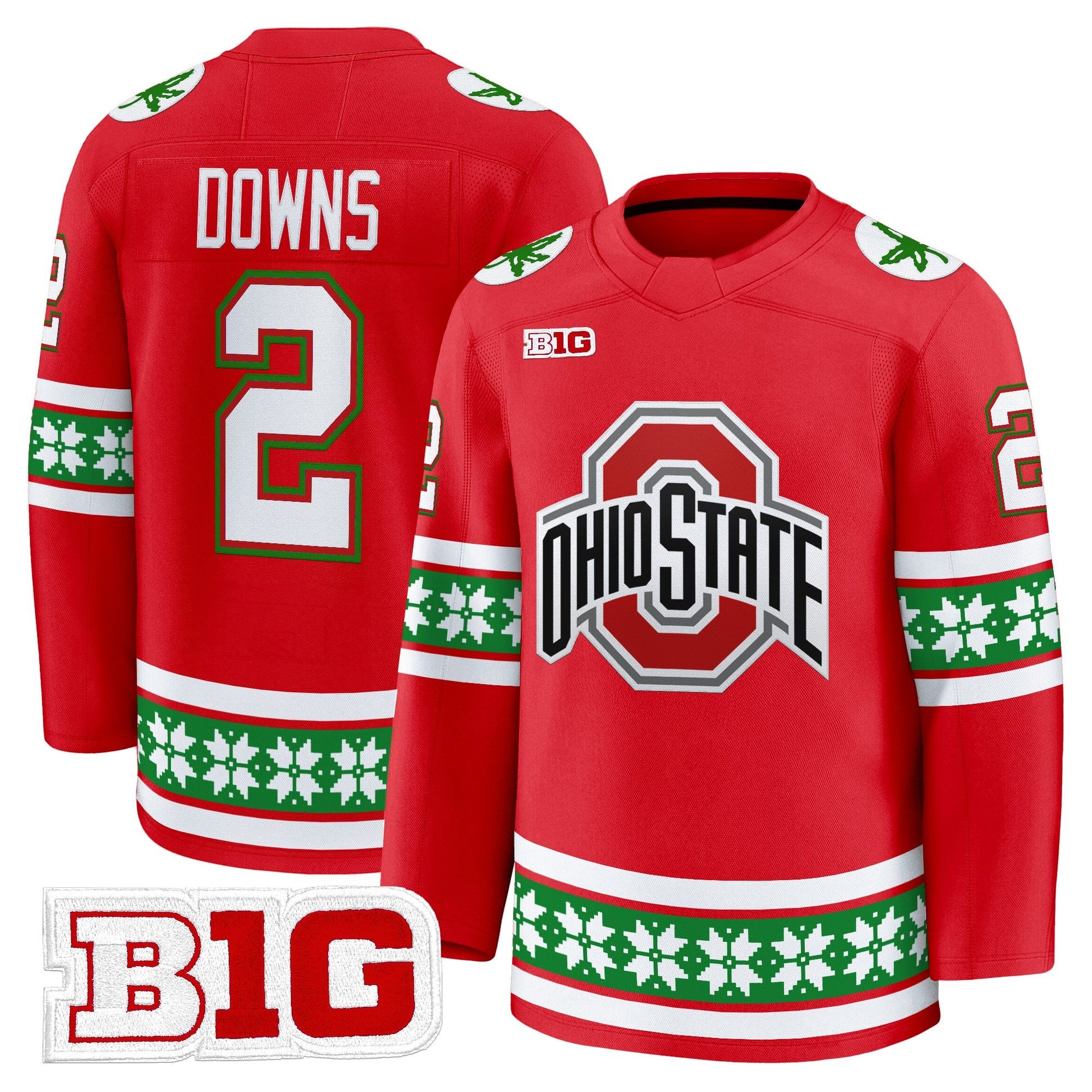 Men's Ohio State Buckeyes Football 2025 'Christmas Edition' Premium Jersey - Hockey Style - Stitched