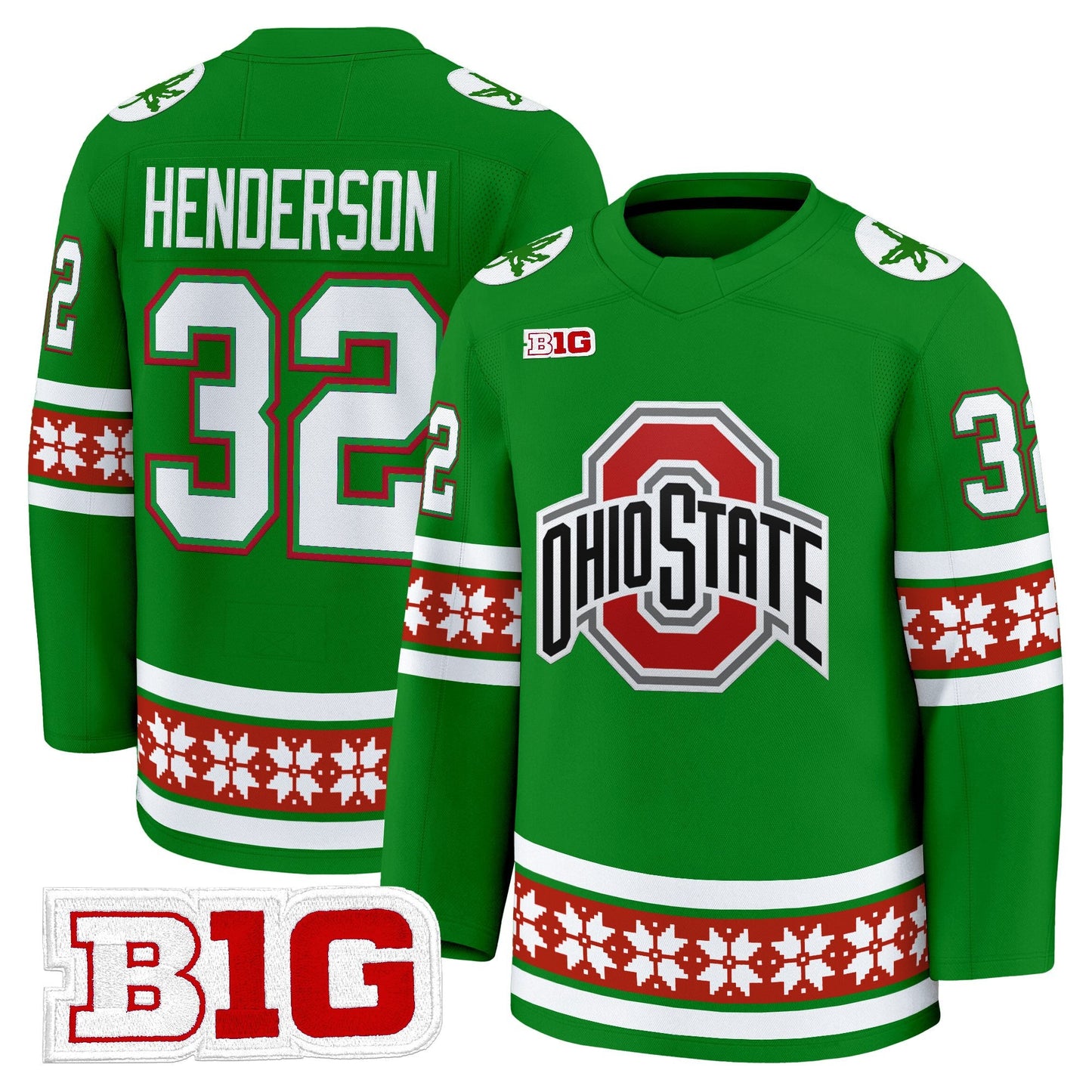 Men's Ohio State Buckeyes Football 2025 'Christmas Edition' Premium Jersey - Hockey Style - Stitched