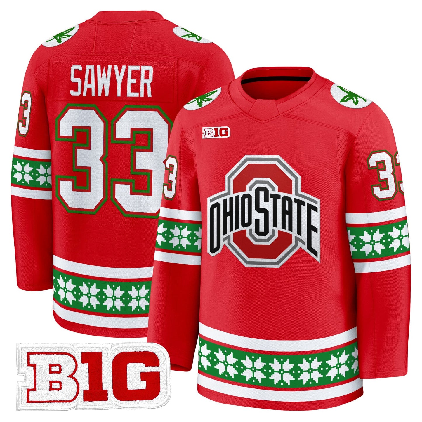 Men's Ohio State Buckeyes Football 2025 'Christmas Edition' Premium Jersey - Hockey Style - Stitched