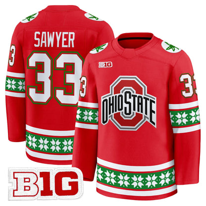 Men's Ohio State Buckeyes Football 2025 'Christmas Edition' Premium Jersey - Hockey Style - Stitched