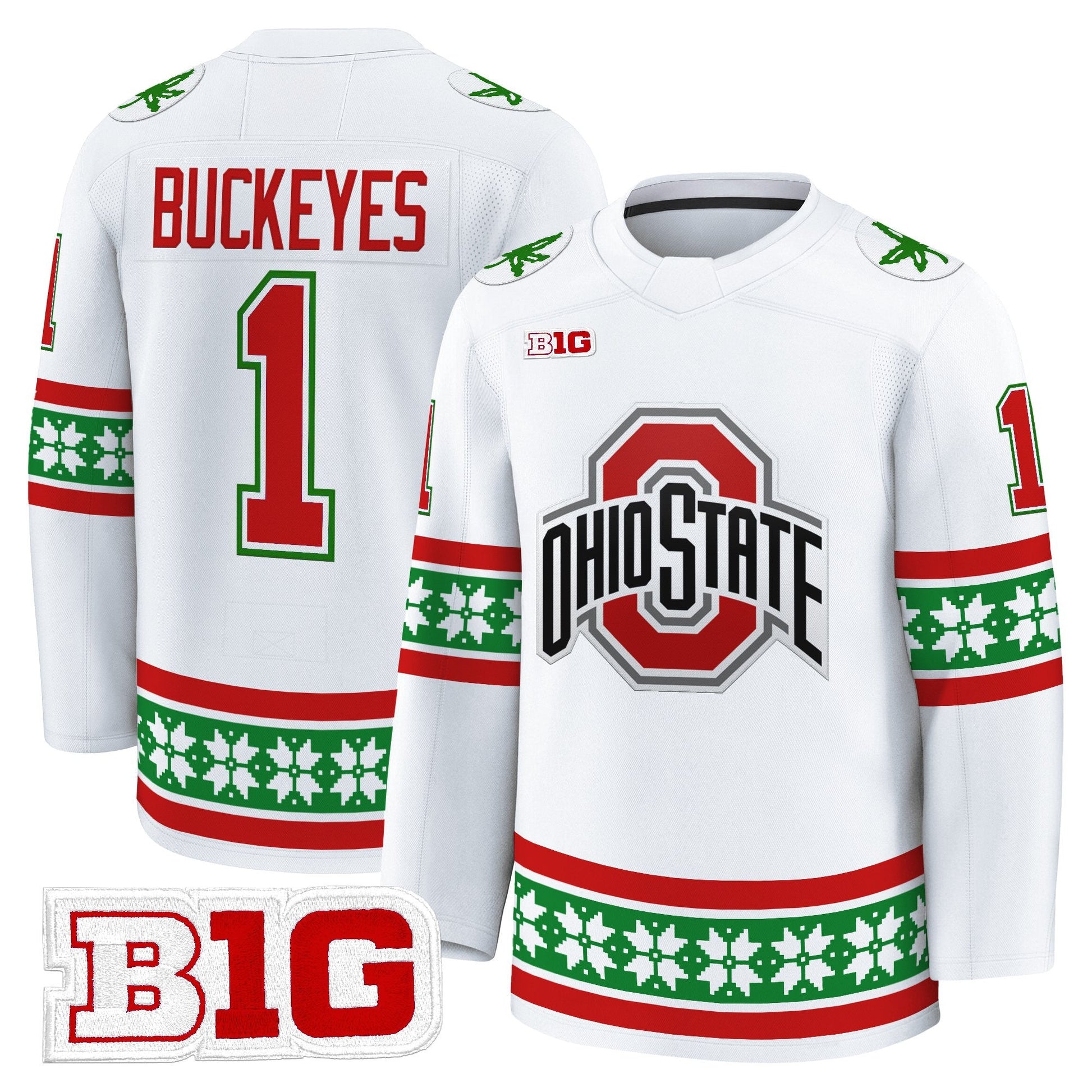 Men's Ohio State Buckeyes Football 2025 'Christmas Edition' Premium Jersey - Hockey Style - Stitched