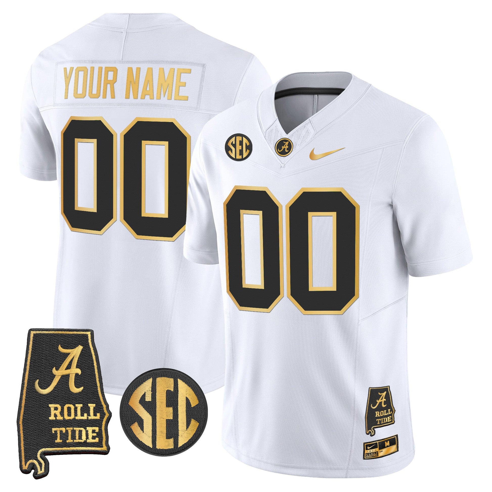 Alabama Crimson Tide 2025 Gold Vapor Limited Custom Jersey - Alabama Map - All Stitched