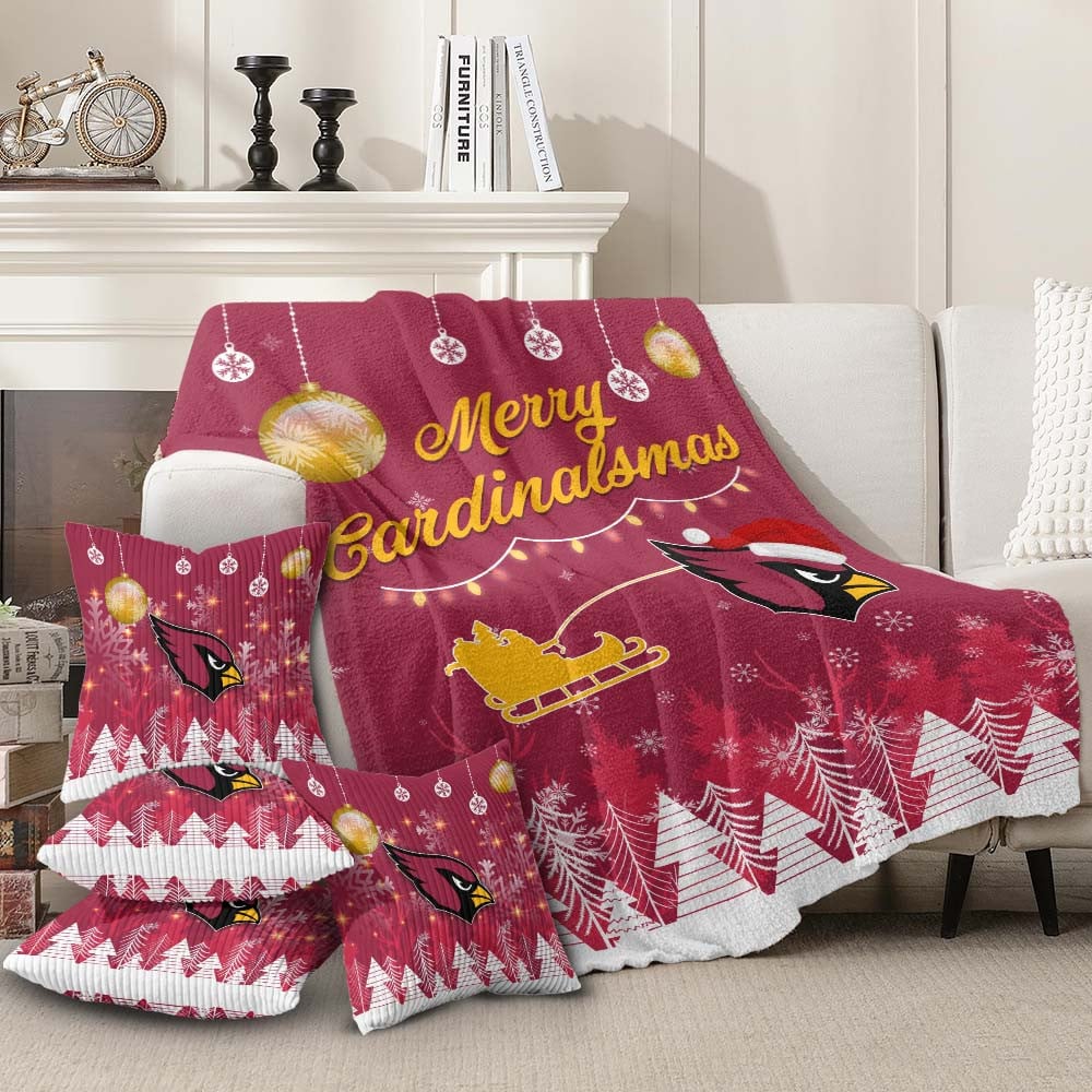 Arizona Cardinals | Premium Christmas Fleece Blanket & Throw Pillow Combo MM