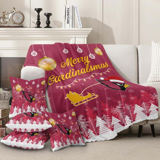 Arizona Cardinals | Premium Christmas Fleece Blanket & Throw Pillow Combo MM