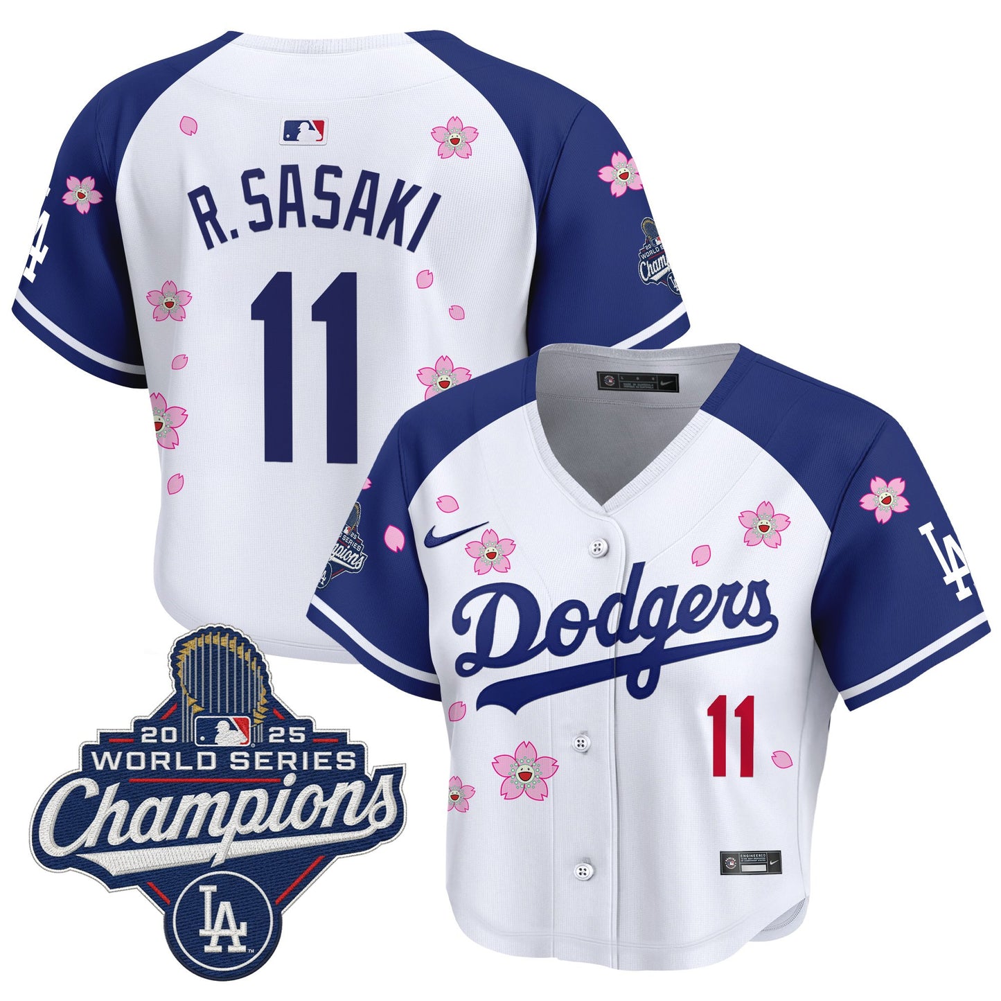 Women's Dodgers 2025 World Series Champions x Tokyo Series Crop Top Baseball Jersey - All Stitched