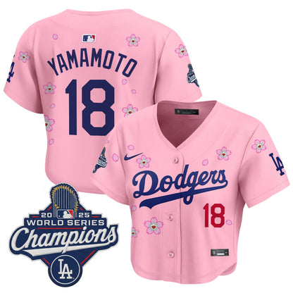 Women's Dodgers 2025 World Series Champions x Tokyo Series Crop Top Baseball Jersey - All Stitched