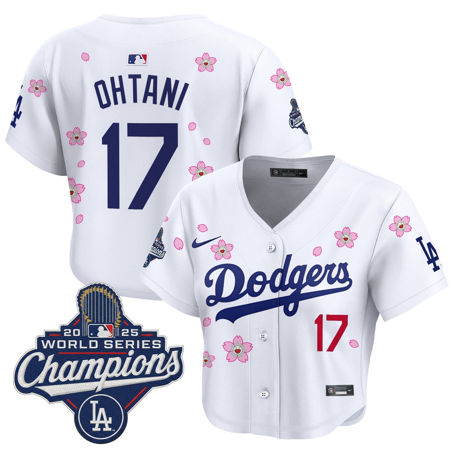Women's Dodgers 2025 World Series Champions x Tokyo Series Crop Top Baseball Jersey - All Stitched