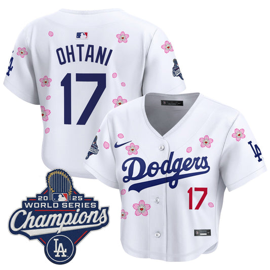 Women's Dodgers 2025 World Series Champions x Tokyo Series Crop Top Baseball Jersey - All Stitched