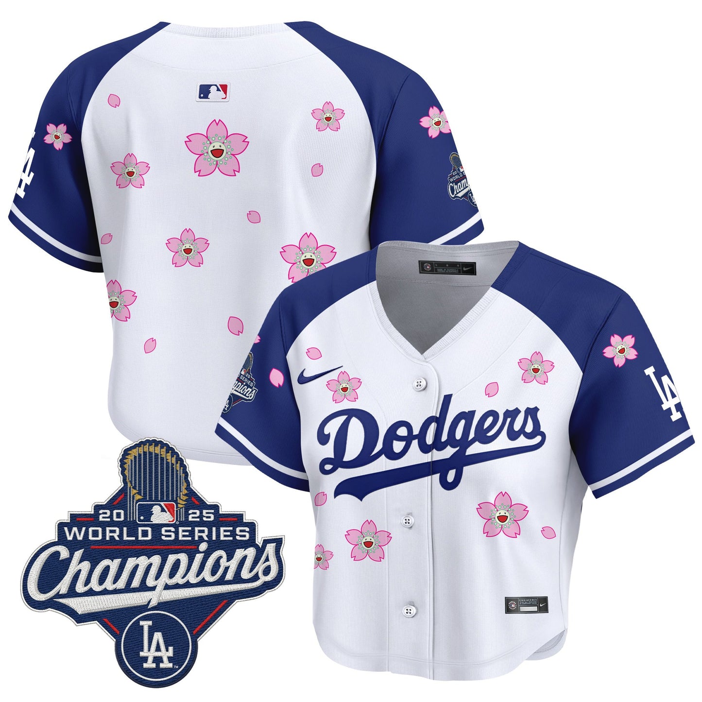 Women's Dodgers 2025 World Series Champions x Tokyo Series Crop Top Baseball Jersey - All Stitched