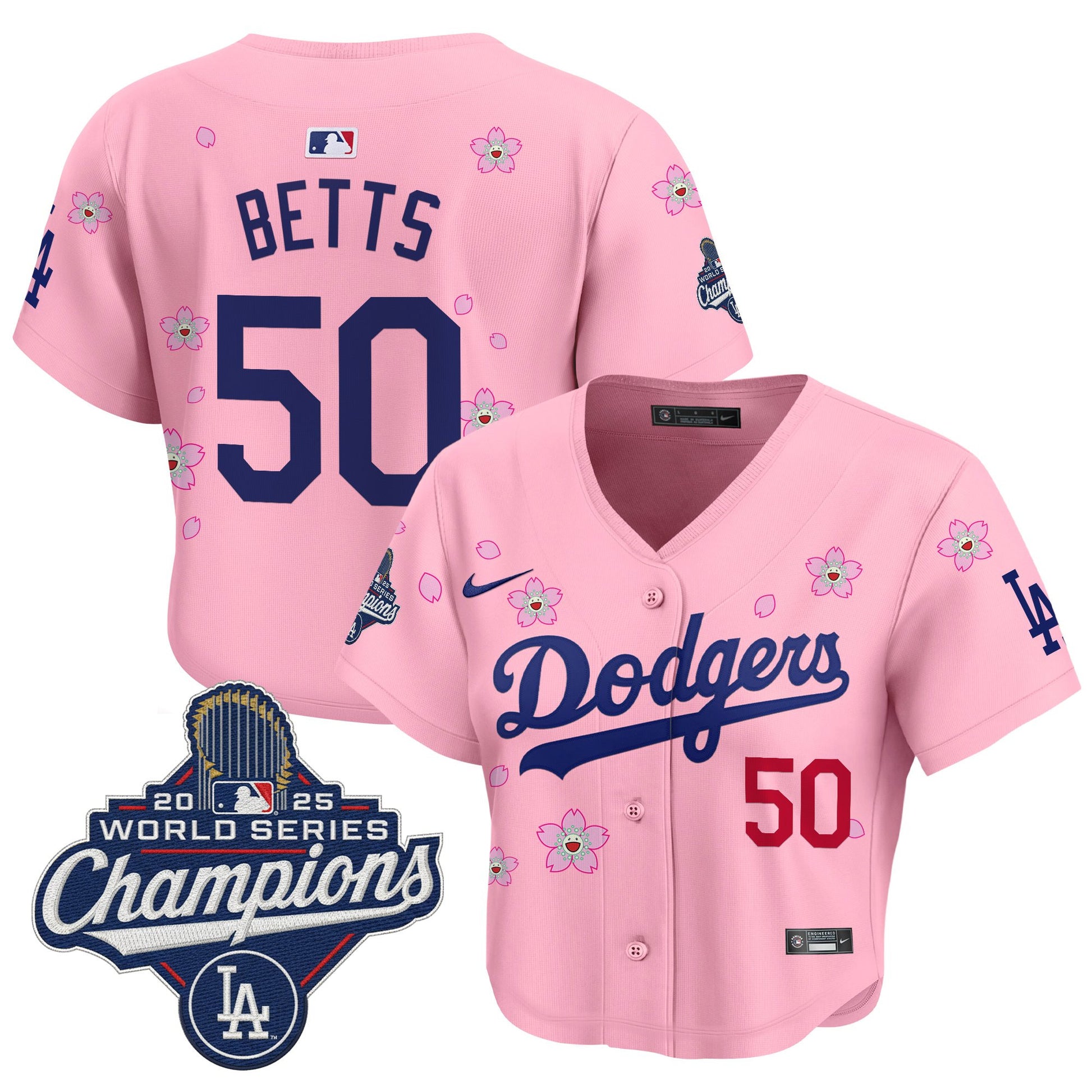 Women's Dodgers 2025 World Series Champions x Tokyo Series Crop Top Baseball Jersey - All Stitched