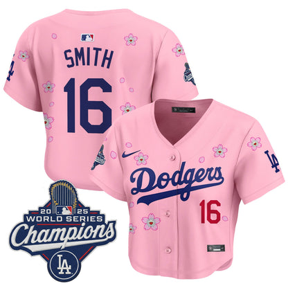 Women's Dodgers 2025 World Series Champions x Tokyo Series Crop Top Baseball Jersey - All Stitched