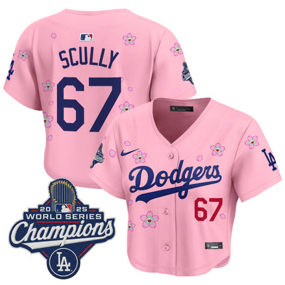 Women's Dodgers 2025 World Series Champions x Tokyo Series Crop Top Baseball Jersey - All Stitched