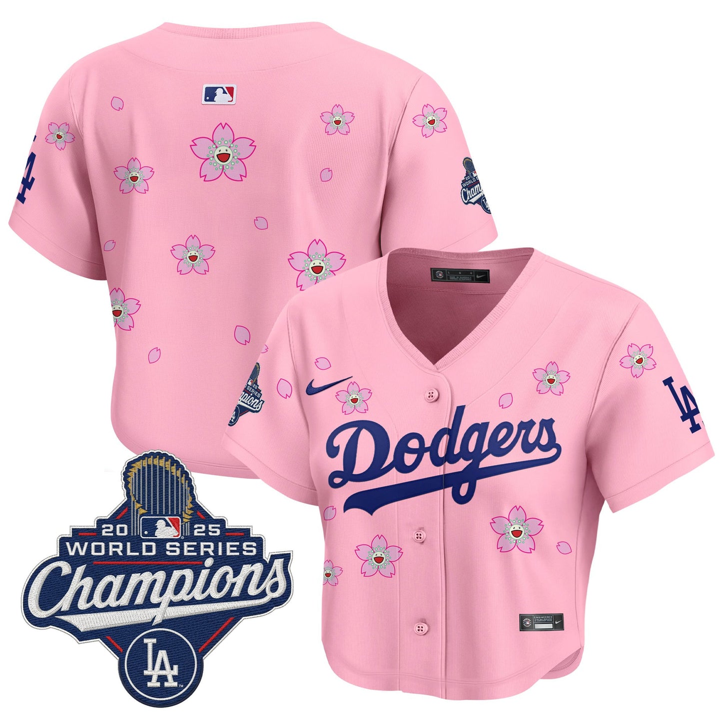 Women's Dodgers 2025 World Series Champions x Tokyo Series Crop Top Baseball Jersey - All Stitched