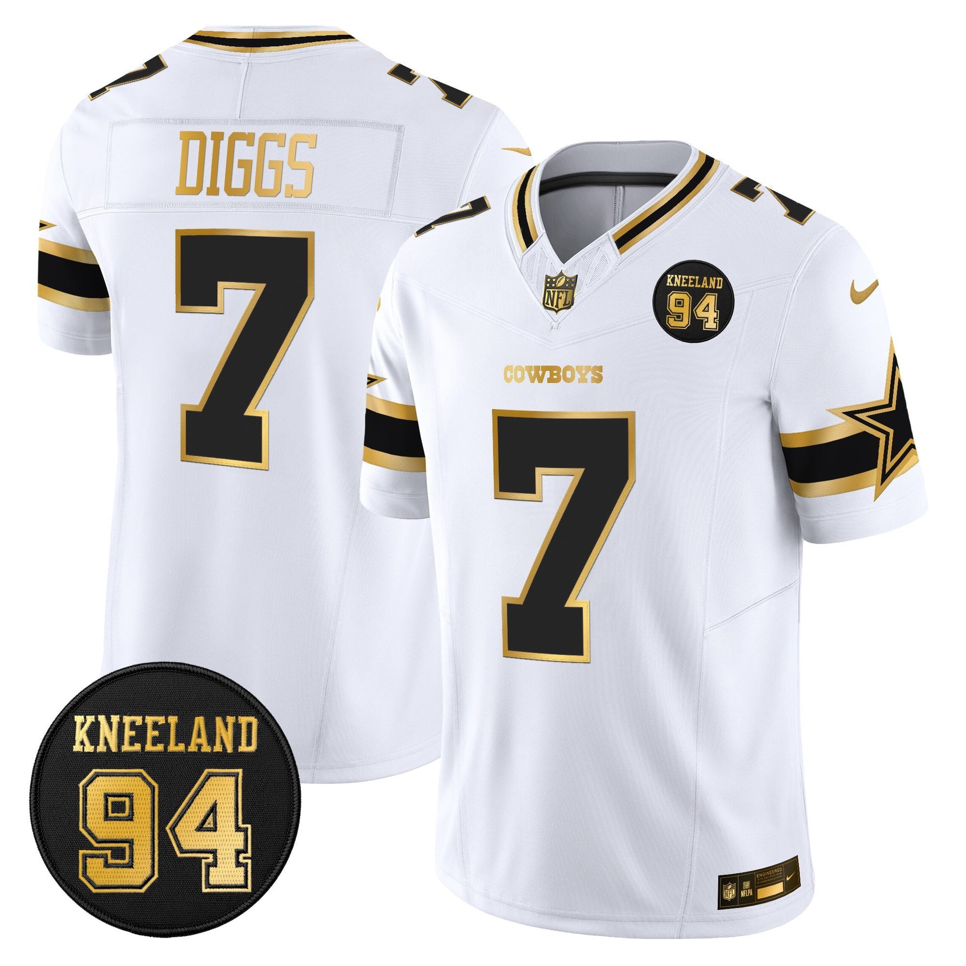 Men's Dallas Cowboys #94 Marshawn Kneeland Memorial Patch Gold Vapor Limited Jersey - All Stitched