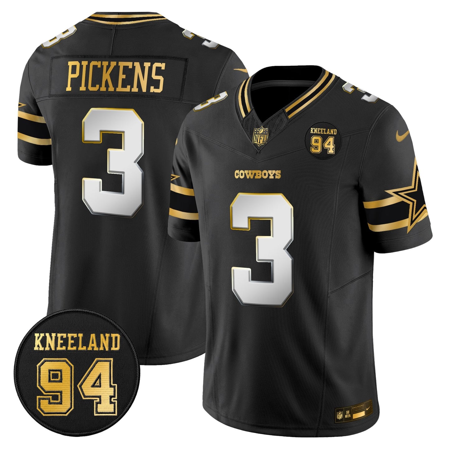 Men's Dallas Cowboys #94 Marshawn Kneeland Memorial Patch Gold Vapor Limited Jersey - All Stitched