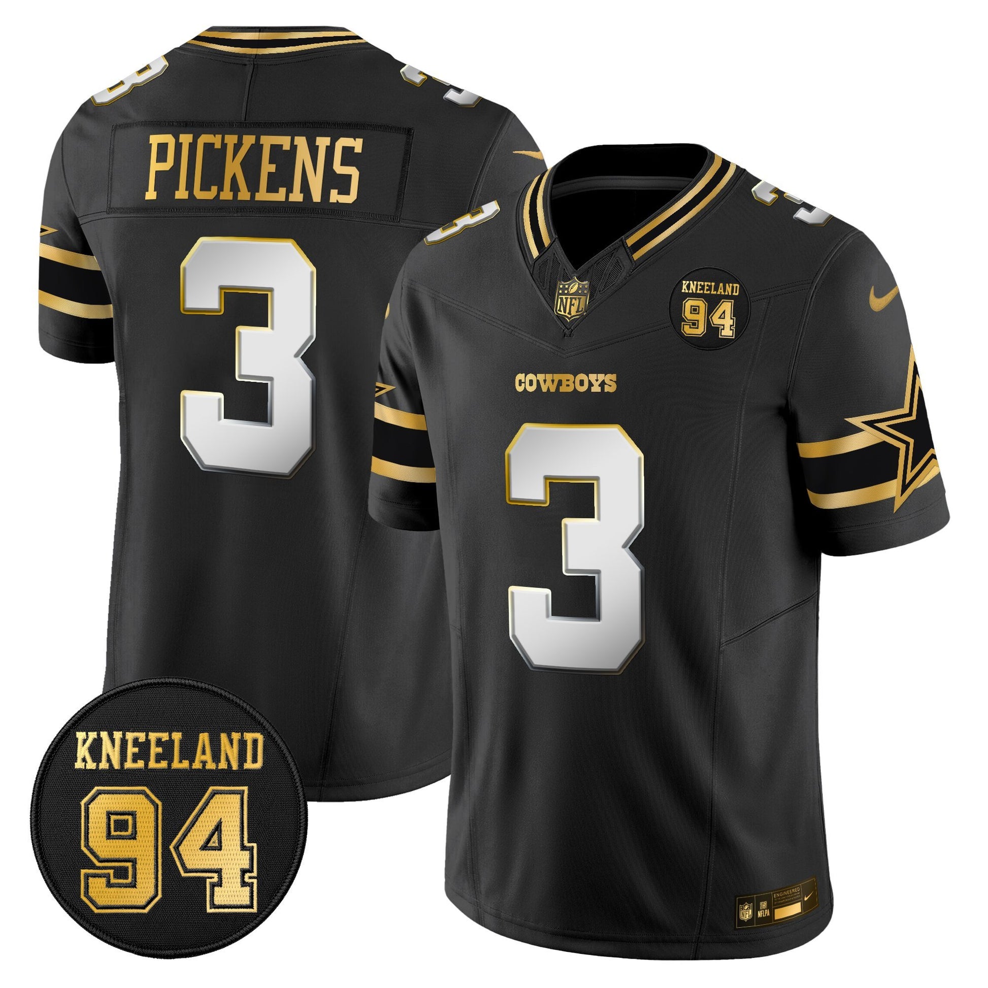 Men's Dallas Cowboys #94 Marshawn Kneeland Memorial Patch Gold Vapor Limited Jersey - All Stitched