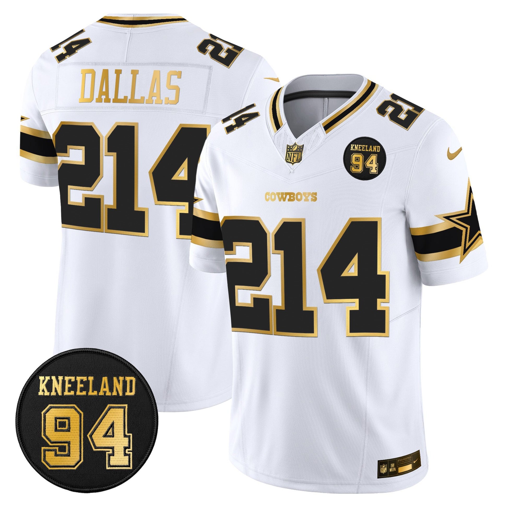 Men's Dallas Cowboys #94 Marshawn Kneeland Memorial Patch Gold Vapor Limited Jersey - All Stitched