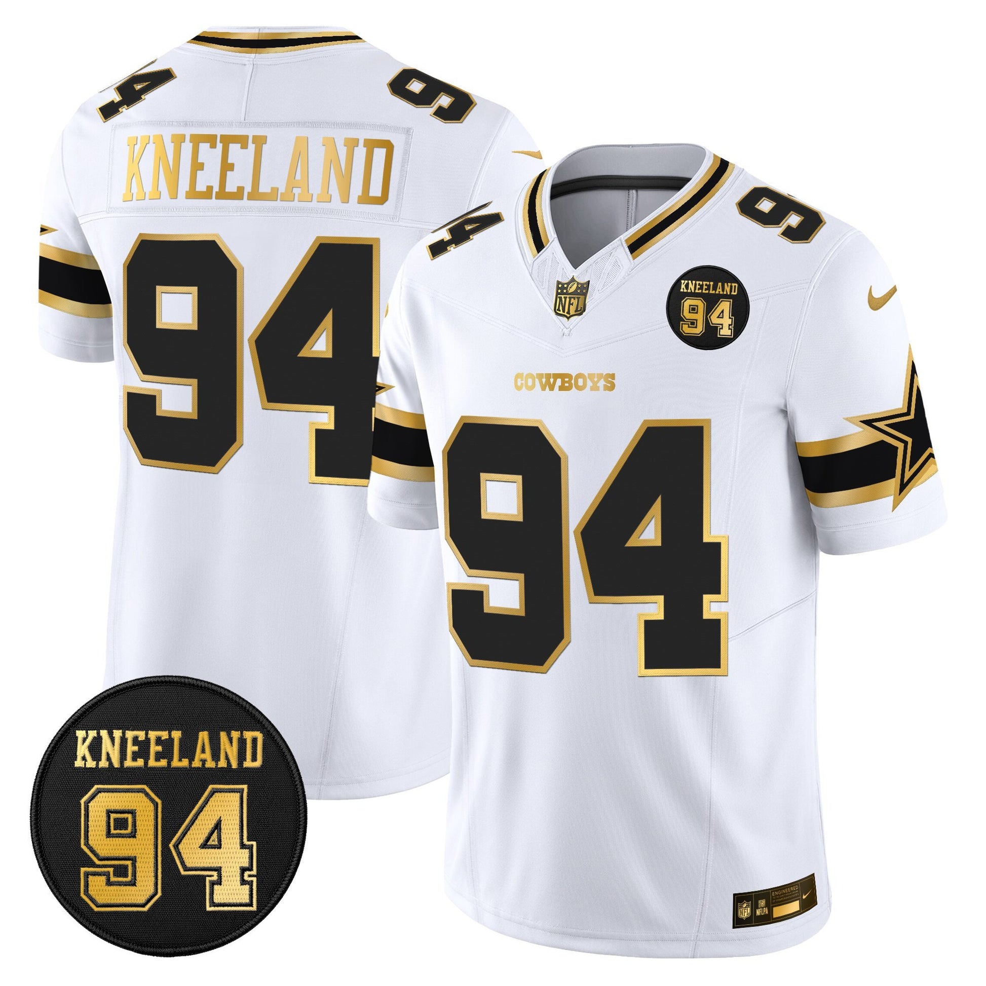 Men's Dallas Cowboys #94 Marshawn Kneeland Memorial Patch Gold Vapor Limited Jersey - All Stitched