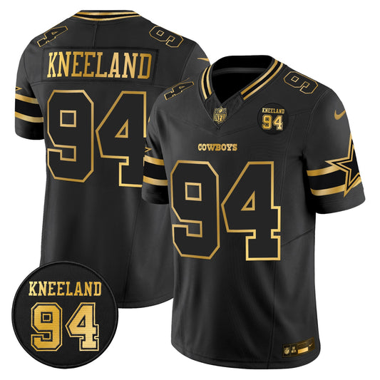 Men's Dallas Cowboys #94 Marshawn Kneeland Memorial Patch Gold Vapor Limited Jersey - All Stitched