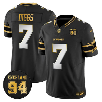 Men's Dallas Cowboys #94 Marshawn Kneeland Memorial Patch Gold Vapor Limited Jersey - All Stitched