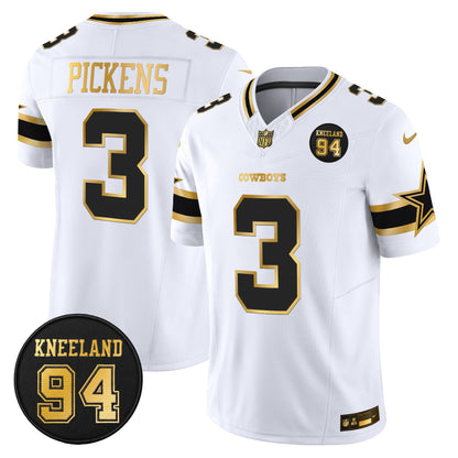 Men's Dallas Cowboys #94 Marshawn Kneeland Memorial Patch Gold Vapor Limited Jersey - All Stitched