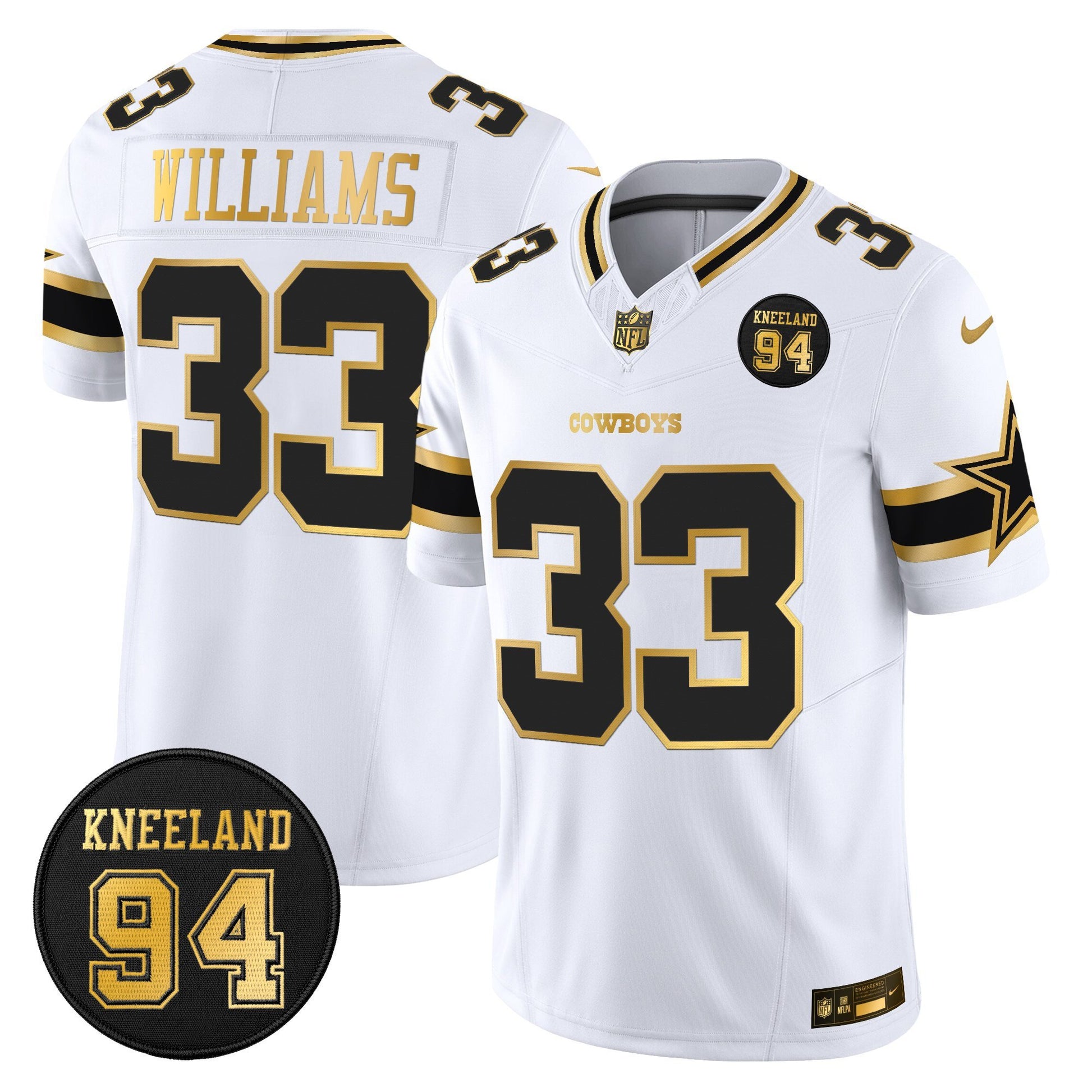 Men's Dallas Cowboys #94 Marshawn Kneeland Memorial Patch Gold Vapor Limited Jersey - All Stitched