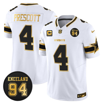 Men's Dallas Cowboys #94 Marshawn Kneeland Memorial Patch Gold Vapor Limited Jersey - All Stitched