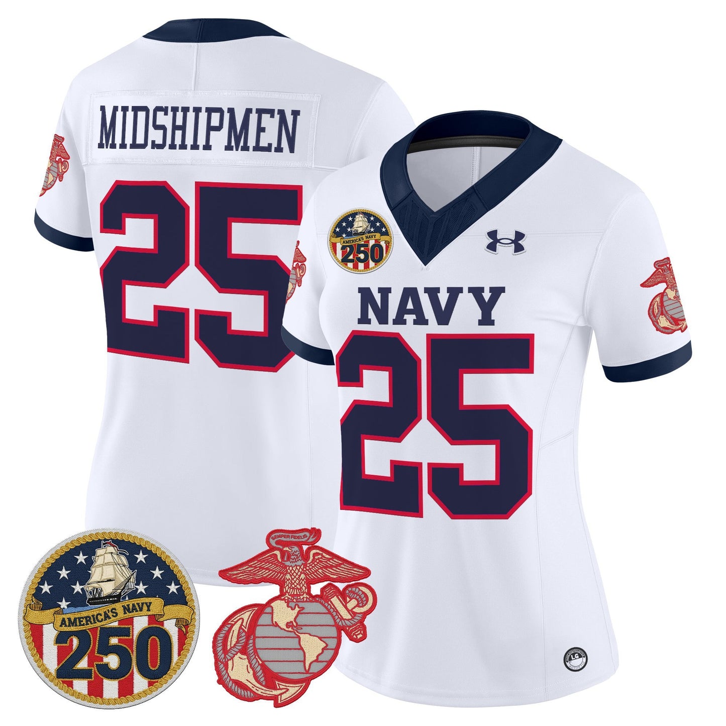 Women's Navy Midshipmen Vapor USMC Premier Jersey - 250th Anniversary Patch - All Stitched