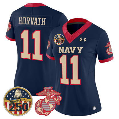 Women's Navy Midshipmen Vapor USMC Premier Jersey - 250th Anniversary Patch - All Stitched