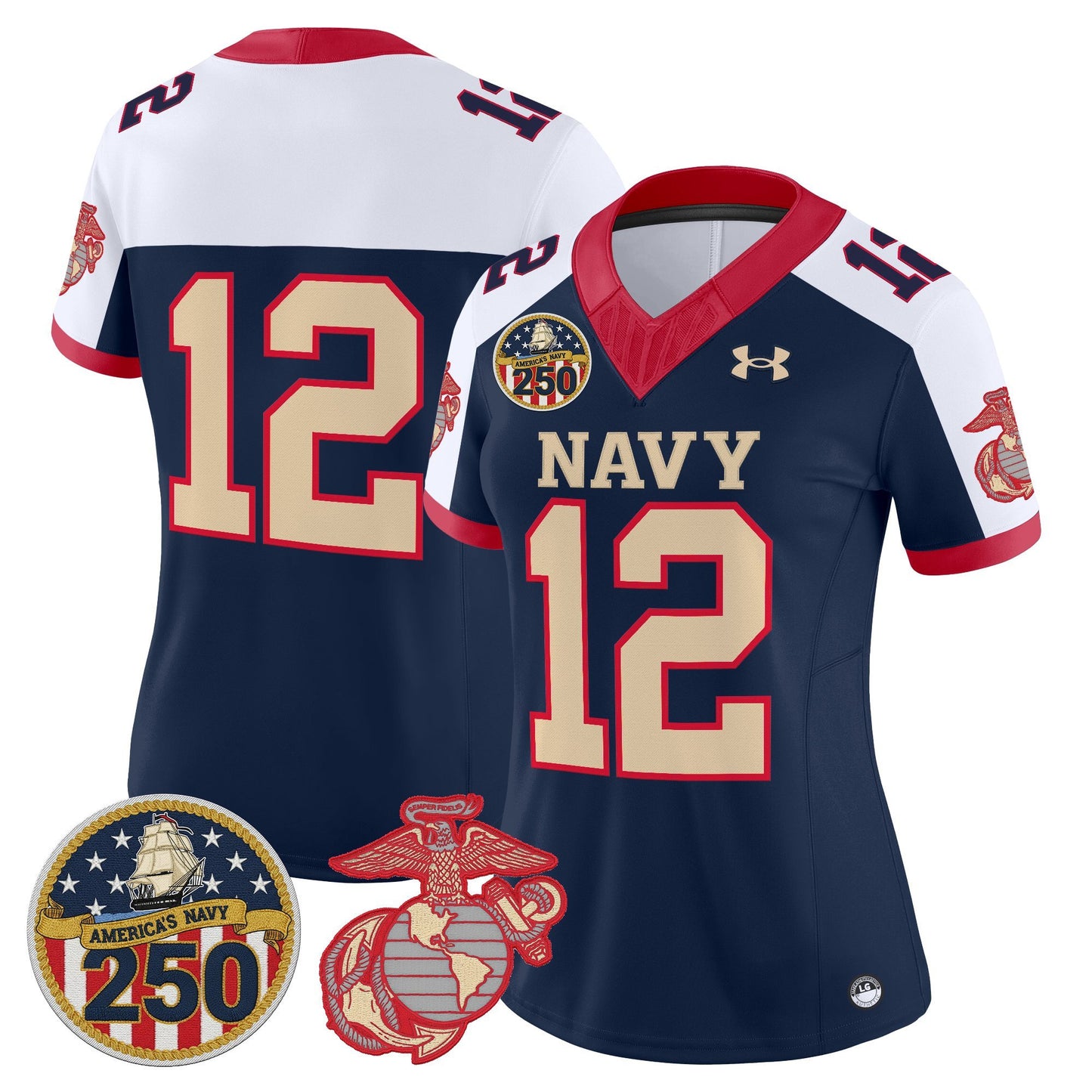 Women's Navy Midshipmen Vapor USMC Premier Jersey - 250th Anniversary Patch - All Stitched